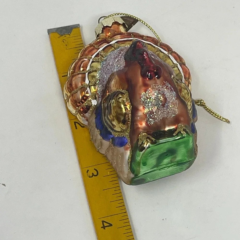 Thomas Pacconi Classics Mercury Glass Turkey Thanksgiving Ornament Glitter 3.5in